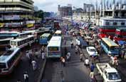 Traffic jam near local bus station at Dhaka. Bangladesh.
