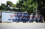 Political propaganda at walls of old US emabassy. Tehran. Iran.