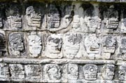 Drawing of The Platform of the Skulls Maya Toltec Architectural Style constructed 1100-1300 A.D., Chichen Itza Mexico.