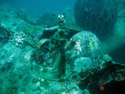 Diving around Togian islands, Kadidiri, plane wreck B24 from the 2nd World War sunken on Mai 3rd, 1945. Sulawesi, Indonesia.