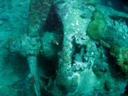 Diving around Togian islands, Kadidiri, plane wreck B24 from the 2nd World War sunken on Mai 3rd, 1945. Sulawesi, Indonesia.