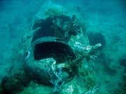 Diving around Togian islands, Kadidiri, plane wreck B24 from the 2nd World War sunken on Mai 3rd, 1945. Sulawesi, Indonesia.