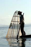 Traditional fishing, Inle Lake. Myanmar (Burma).