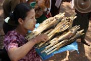 Snack to bus, area south of Yangon. Myanmar (Burma).
