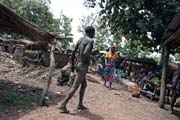 Somba man at traditional clothes. This tradition is almost disappeared. Local market at Boukoumb� village. Benin.