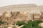 View at Shibam town called Manhattan of desert. Most of local houses are mudy-skyscrapers. Wadi Hadramawt area. Yemen.