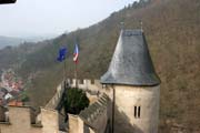 Karlstejn Castle. Gothic castle founded in 1348 by Charles IV. The castle served as a place for safekeeping of royal treasures, the Empire coronation jewels and holy relics. Czech Republic.