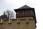 Karlstejn Castle. Gothic castle founded in 1348 by Charles IV. The castle served as a place for safekeeping of royal treasures, the Empire coronation jewels and holy relics. Czech Republic.
