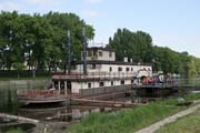 Boat at Raba River, Gyor Hungary.