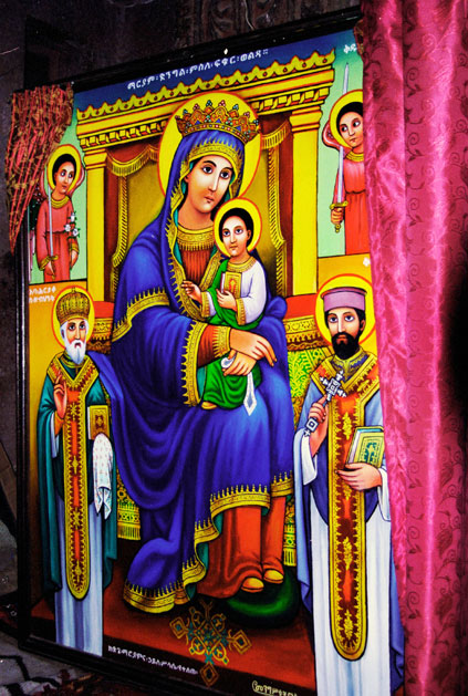 Holy picture at Lalibela stone church. North,  Ethiopia.