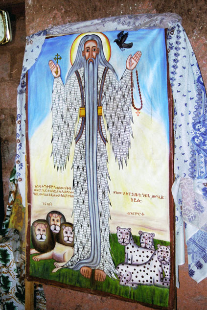 Holy picture at Lalibela stone church. North,  Ethiopia.