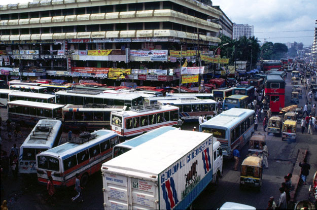 Traffic jam near local bus station at Dhaka. Bangladesh.