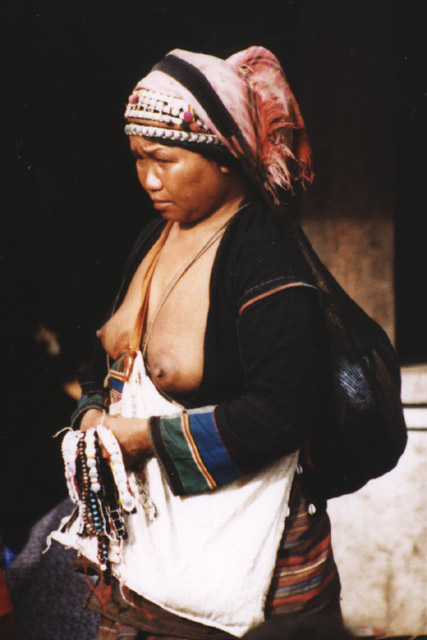 Woman from Akha hill tribe at Muang Sing market. Laos.