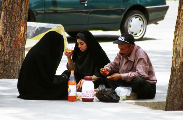Picnic at the main street. Shiraz town. Iran.