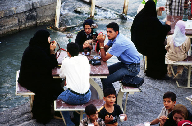 Tea house at Si-o-Seh bridge. Esfahan. Iran.