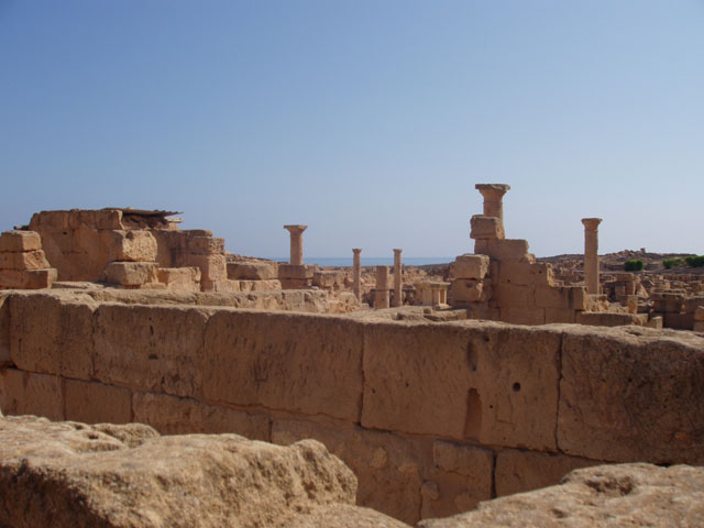 Archaeological Site of Sabratha, Phoenician trading-post was part of the Numidian Kingdom of Massinissa before being Romanized and rebuilt in the 2nd and 3rd centuries A.D. Libya.