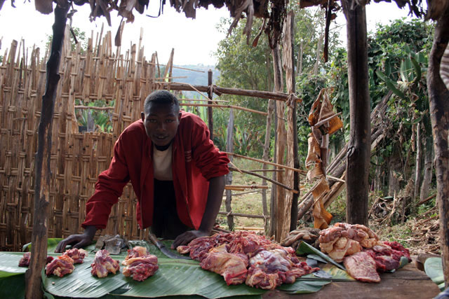 Meat sellers on the way to Yabelo. South,  Ethiopia.