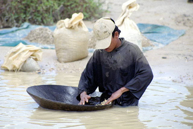 Worker at diamond mining field in Cempaka. Kalimantan,  Indonesia.