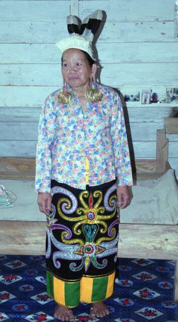 Dayak women in traditonal costume in Long Uro village. Kalimantan,  Indonesia.