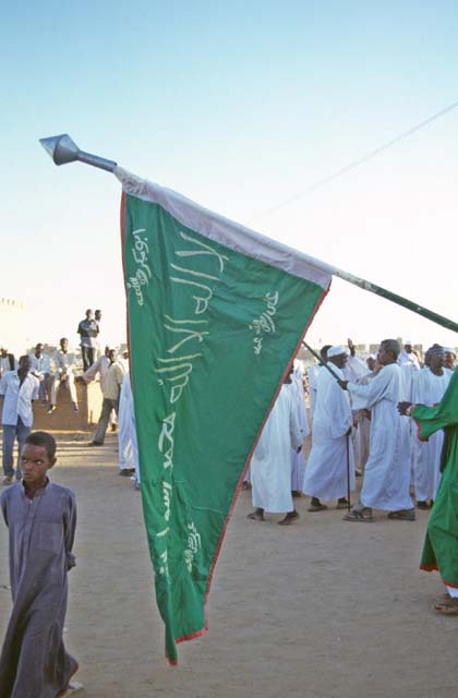 Whirling dervishes are coming. Their color is green. Hamed-an Nil Mosque, Khartoum (Omdurman). Sudan.