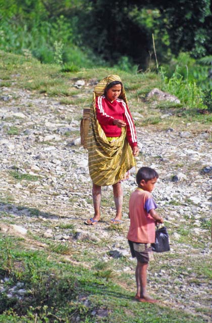 Coming back from fields. Tana Toraja area. Sulawesi,  Indonesia.