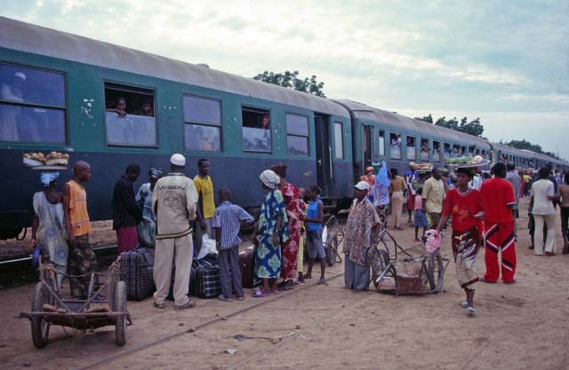 People mummery at one of the few train stops on route Keys-Bamako. Mali.