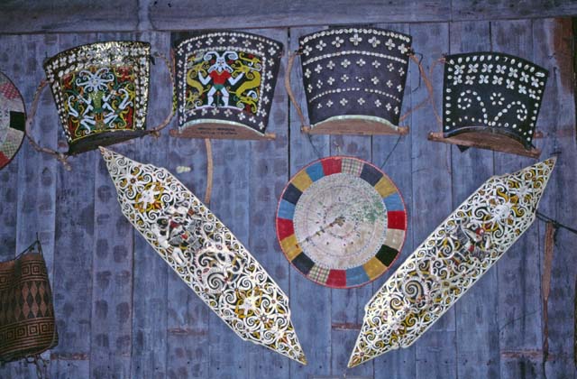 Traditional dayak decoration. Cultural village near Kuching. Sarawak,  Malaysia.