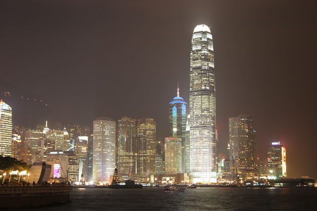 Downtown at night. Hong Kong.