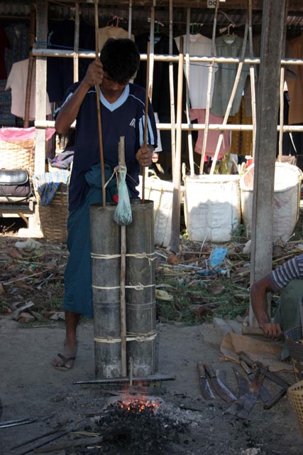 Blacksmith at Inle Lake market. Myanmar (Burma).