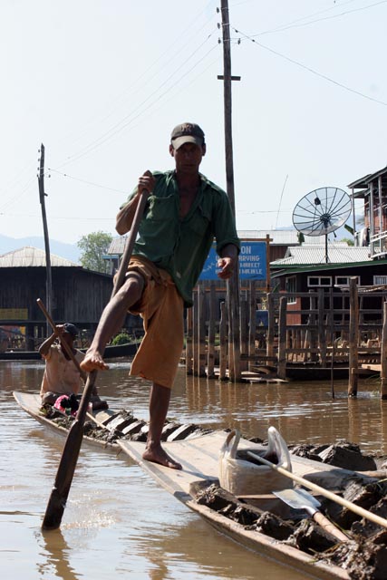 Traditional leg paddling at Inle lake. Myanmar (Burma).