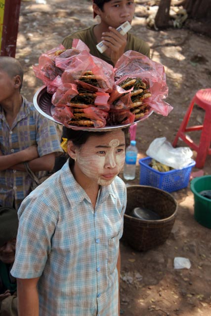 Snack to bus, area south of Yangon. Myanmar (Burma).