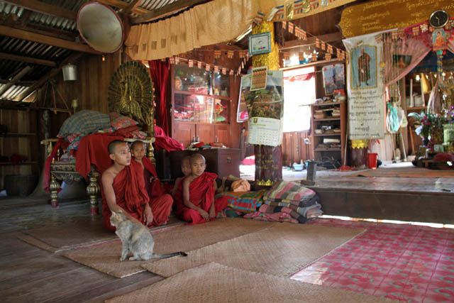 Local Buddhist monastery near camp with working elephants. Taungoo town area. Myanmar (Burma).