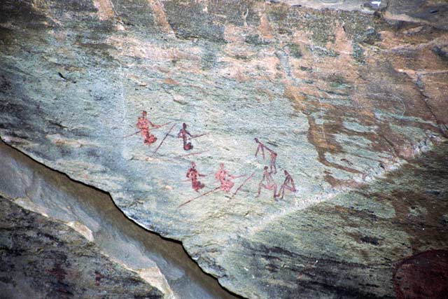 Bushman paintings, Giant's Castle National park, Drakensberg. South Africa.
