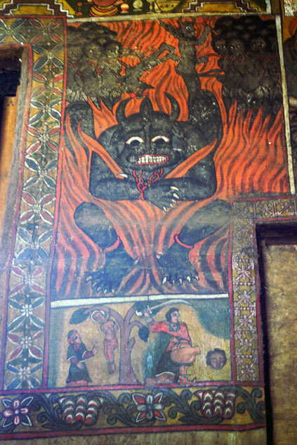 Paintings in Debre Berhan Selassie church in Gonder. North,  Ethiopia.